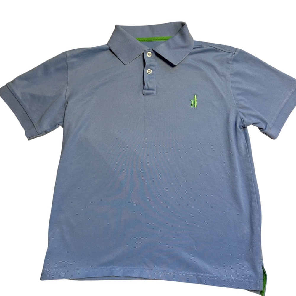 Johnnie-O Prep-Formance Boys Blue Short Sleeve Polo Shirt Size 10 Logo Stretch